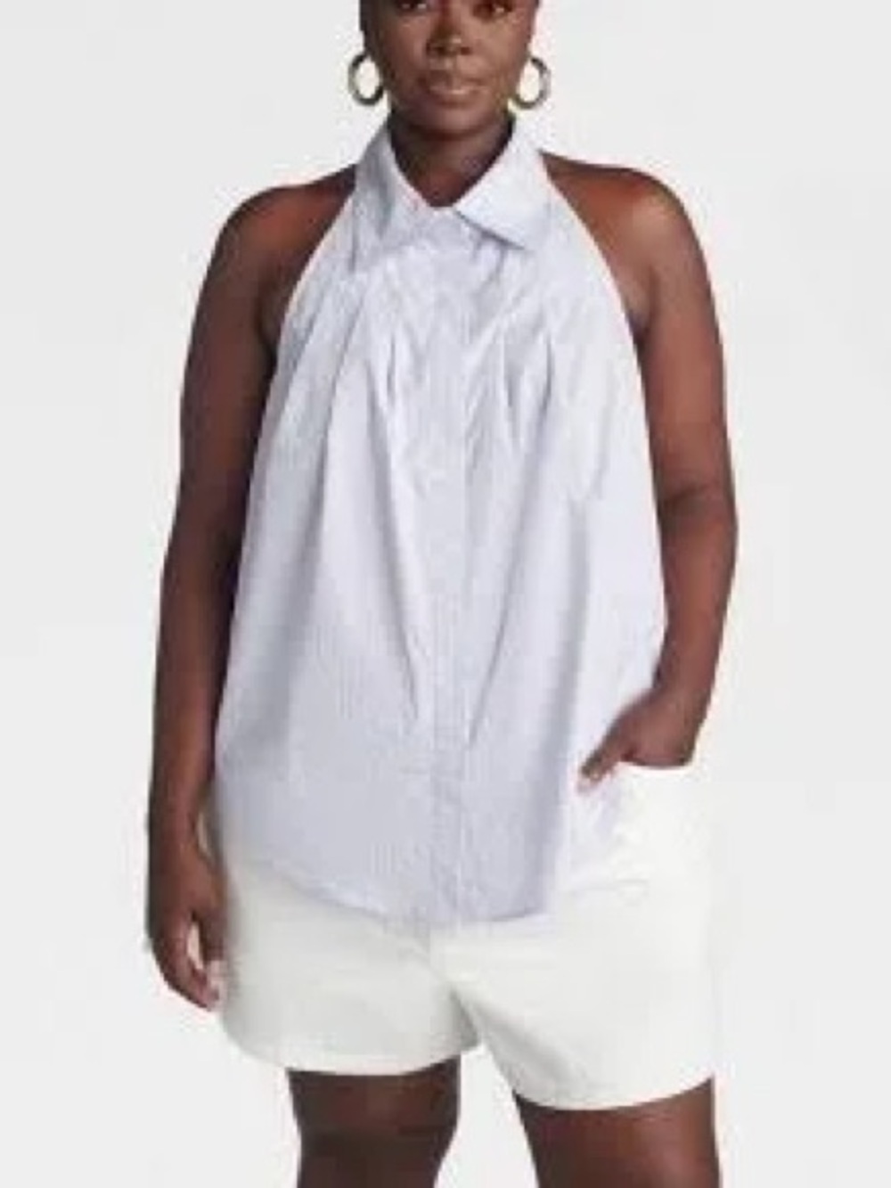 KBB by Kahlana Lavender Striped Sleeveless Halter Top “The Halter Shirt” - Picture 3 of 5